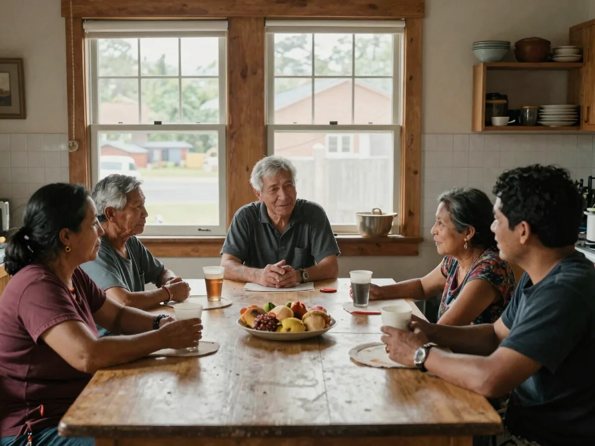 Documentary editorial photograph of a Tamang family speaking toge