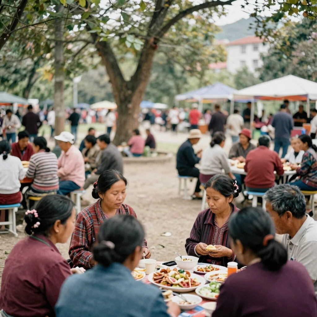 Documentary editorial photograph of Tamang families gathered at a